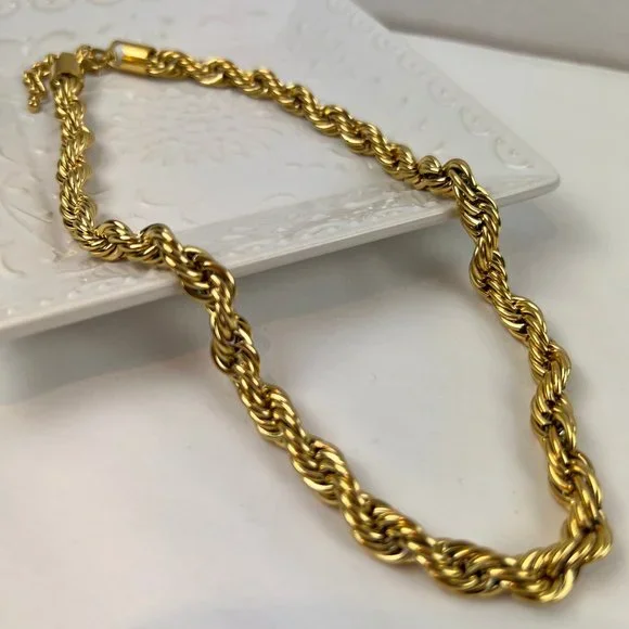 Thick Chain Necklace Gold Thick Choker Necklace Chunky Chain Twisted Necklace - Picture 9 of 13
